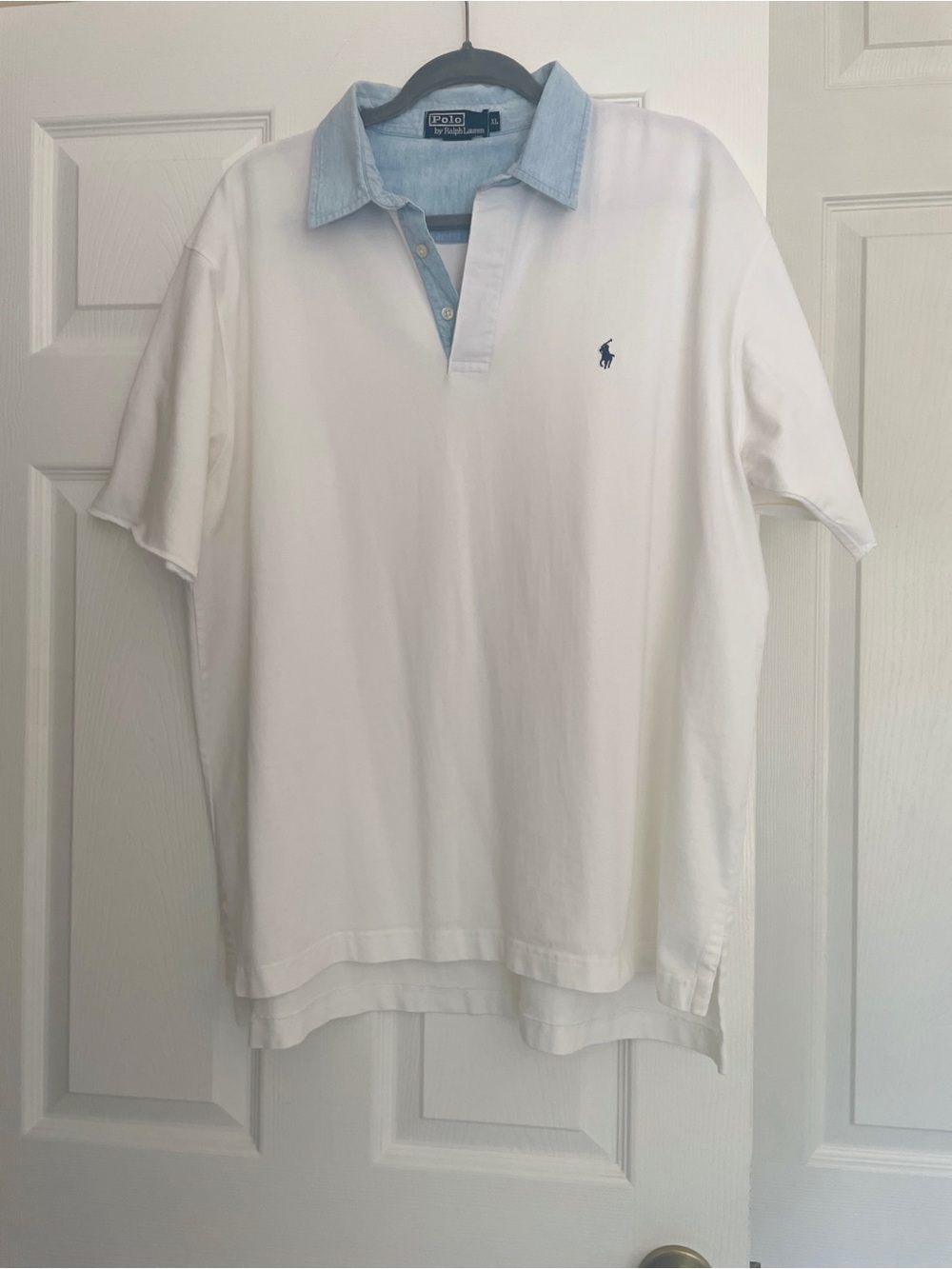 Ralph Lauren White Polo with Light Blue Collar Vintage size XL